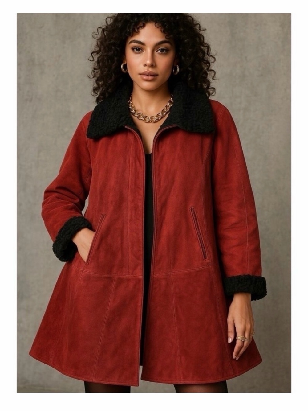 Vintage HANAK Red Suede Shearling Coat
